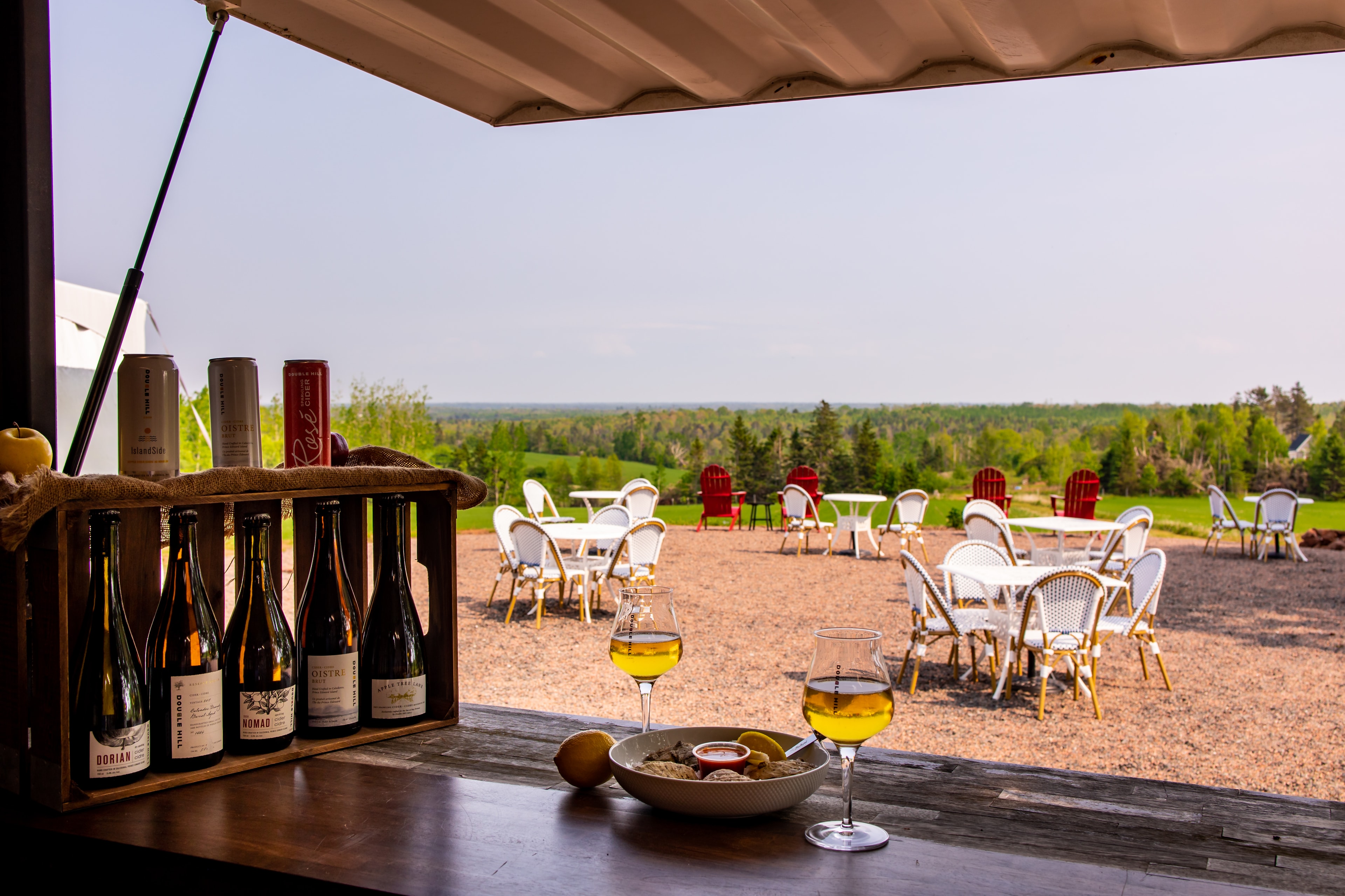 Cider tasting flight on the Double Hill Terrace